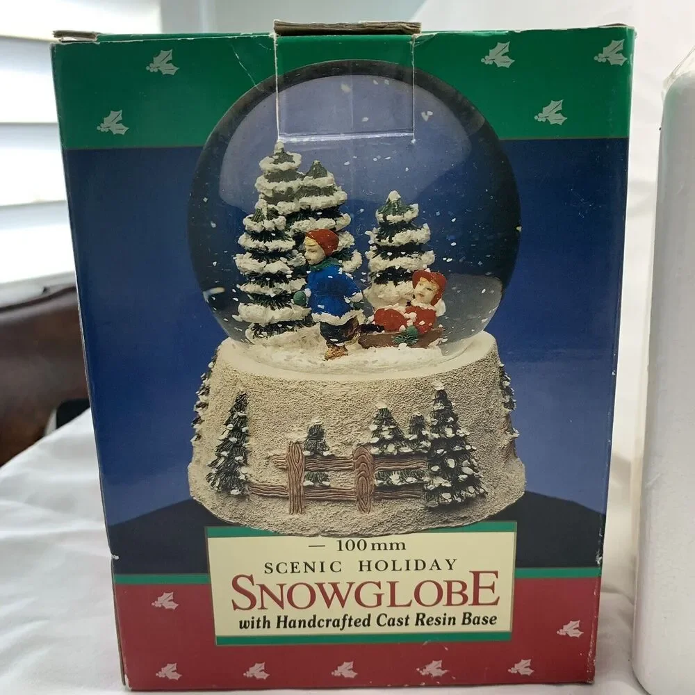 Holiday Classic Scenic Holiday Snowglobe Handcrafted Cast Resin Base Box Flaw
